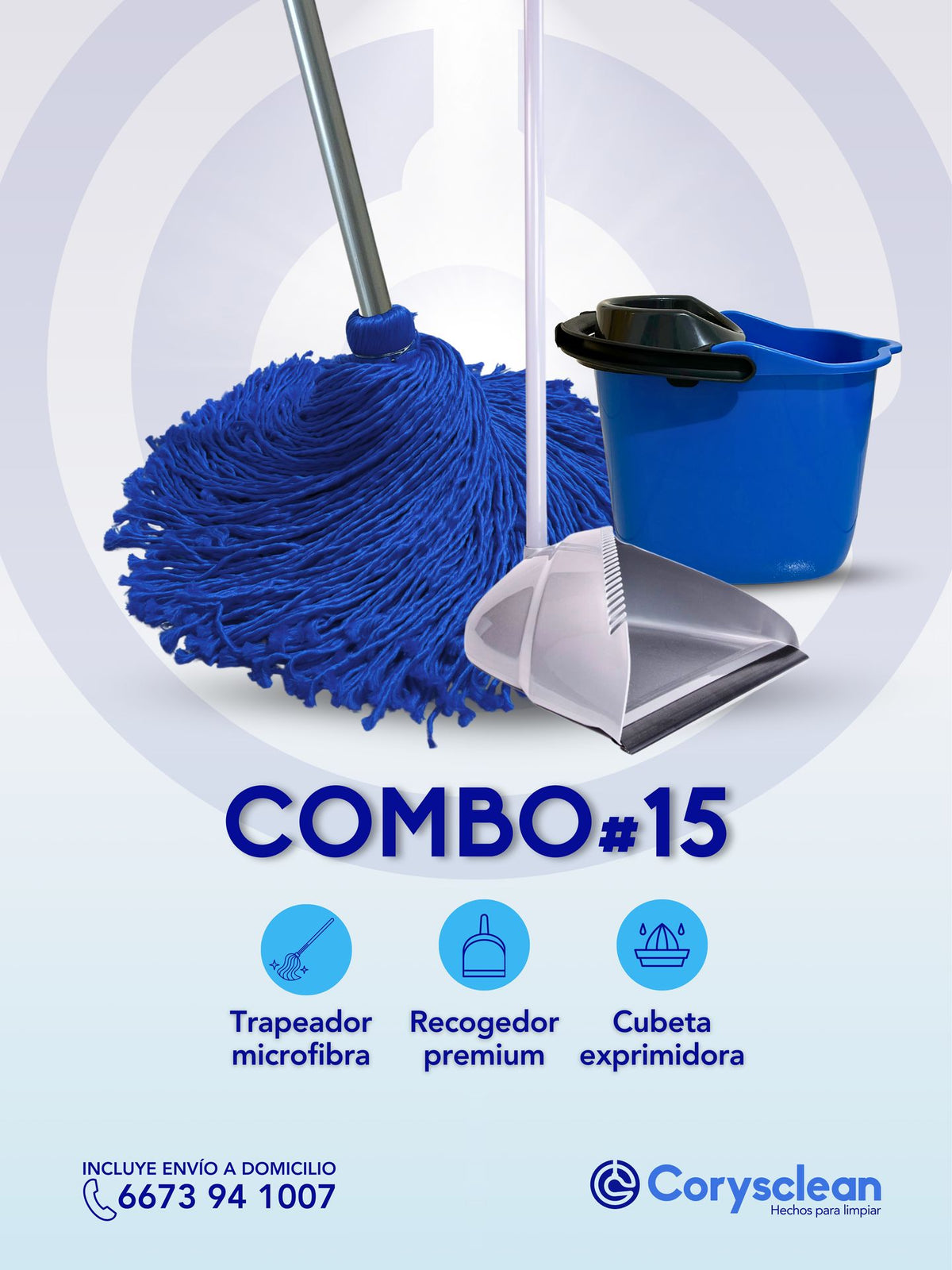 Combo #15 - Combo Trapeador Microfibra con Recogedor Premium y Cubeta Exprimidora